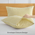 JELLYMONI 100% Natural Cotton Striped Queen Pillowcases Set, 2 Pack White and Yellow Stripes Pattern Printed Pillow Covers with Envelope Closure(Pillows are not Included)