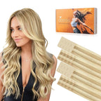 DOORES Invisi Edge Tape in Hair Extensions Human Hair, Light Blonde Highlighted Golden Blonde 10 Injection Tape-ins with 10 Classic Tape-ins 50g 18 Inch, Injected Tape in Extensions