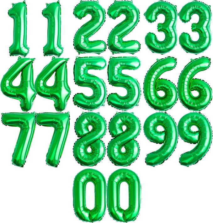 20 Pcs Green 16" Number Balloons 2 Sets 0-9 Foil Balloon Numbers Décor | Glossy by Makeyourpartypop
