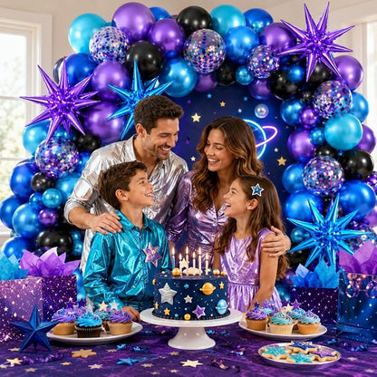Galaxy Outer Space Balloons, 12 Inch Metallic Blue Purple Balloons - Image 5