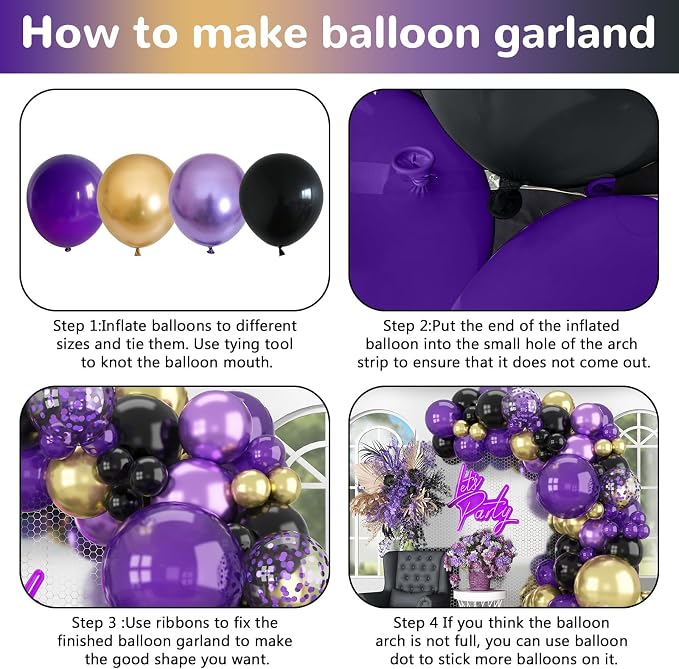 HILAVO Purple Black and Gold Balloon Arch Kit Graduation Balloon Garland Dark - Image 7