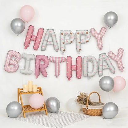 16in Happy Birthday Balloon Banner Happy Birthday Bow Bear Letter Balloon | - Image 4