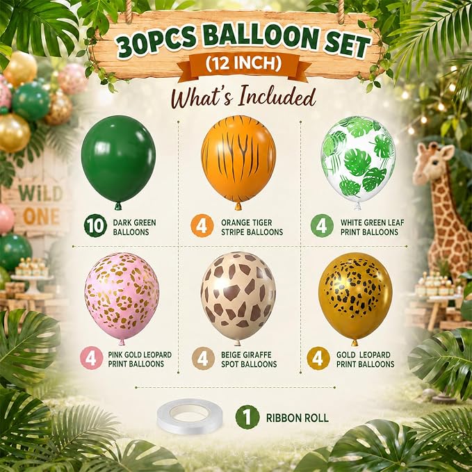Jungle Safari Balloons, 12 Inch Dark Metallic Green Gold Confetti Deer Paw - Image 2