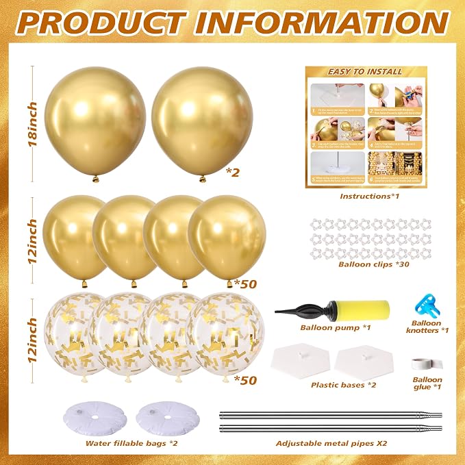 Balloon Column Stand Kit, Balloon Column Gold - Image 4