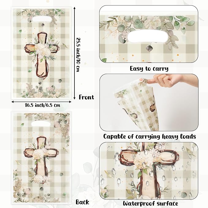 ANGOLIO 50Pcs White Floral God Bless Party Favor Bags Waterproof Baptism First - Image 2