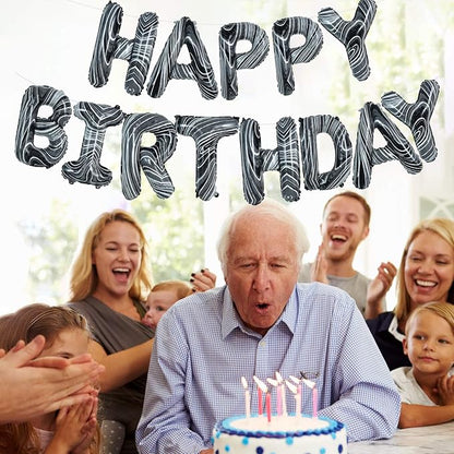 TONIFUL Black Marble Happy Birthday Balloons Banner, 16 Inch Mylar Foil Letters - Image 3