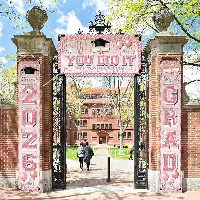 Pink Graduation Decorations Graduation Banner Class of 2026 Congrats Grad Porch - Image 4
