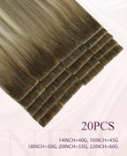 Pinkpearl Invisible Tape in Hair Extensions Human Hair, 20pcs 14inch 40g #3/8/22 Balayage Walnut Brown to Ash Brown and Golden Blonde Injection Tape in Extensions Real Remy Human Hair Injected