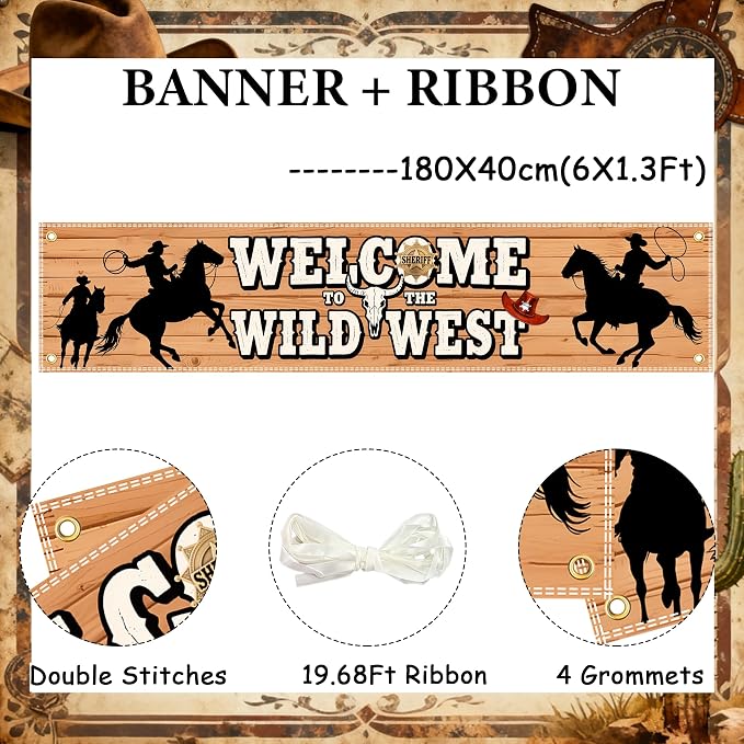 6 x 1.3ft Western Party Decorations Welcome to the Wild West Banner Decorations - Image 2