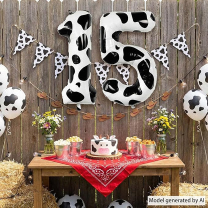 40 Inch Cow Print Number 15 Balloon Set, Giant Black and White Foil 1 and 5 - Image 6