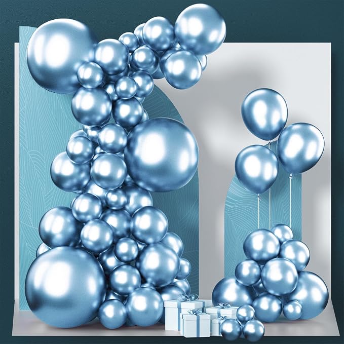 PartyWoo Metallic Light Blue Balloons 100pcs Metallic Baby Blue Color | 18 12 by PartyWoo