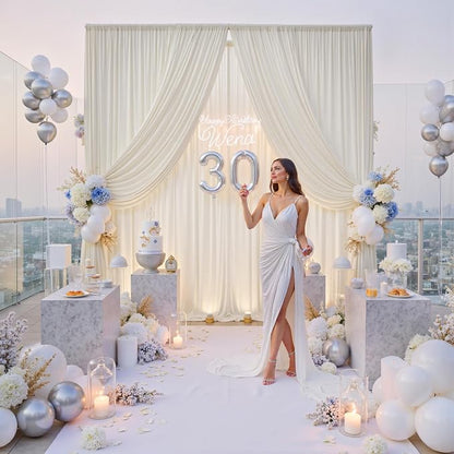 50ft x 12ft Wrinkle Free Ivory Backdrop Curtains - Image 5