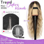 Ombre Blonde Wig for Women Long Wavy 4x1 Lace Natural Hairline Glueless for Beginners Middle Part Synthetic for Daily Party Use 26Inch