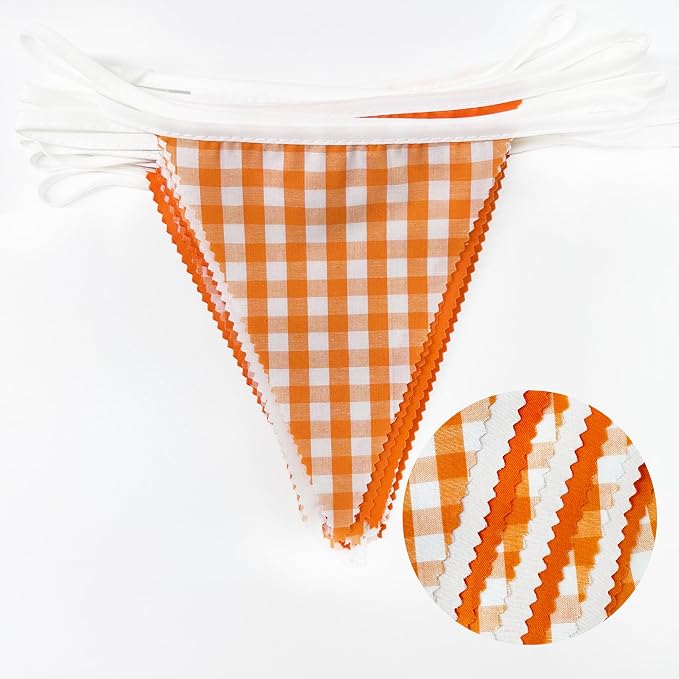 32Ft Orange Party Decorations Orange Buffalo Plaid Checkered White Triangle - Image 2
