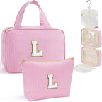 YOOLIFE Christmas Gifts for Teenage Girls Kids Stocking Stuffers, Initial Hanging Toiletry Bag for Teen Girl Kids, Travel Toiletry Bag Gifts for Mom Daughter Sister Friends, Letter L, Pink
