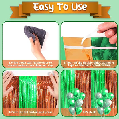 Voircoloria 3 Pack 3.3 x 8.2 ft Green and Brown Foil Fringe Backdrop Curtains - Image 3