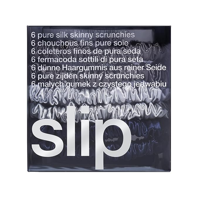 slip Skinnies The Midnight Collection | Pure Silk Skinny Scrunchies Set | 100% Mulberry Silk, Anti-Crease, Ultra Soft, Gentle on Hair, Prevents Breakage | Set of 6, Stylish & Durable