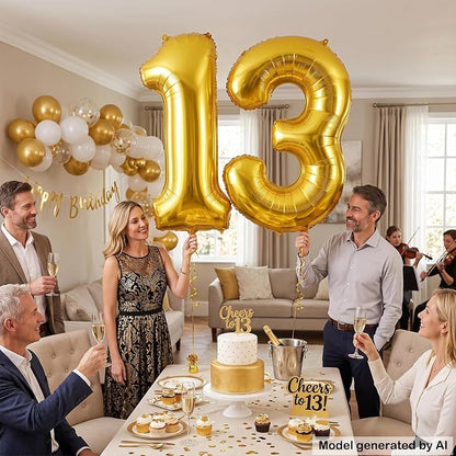 40 Inch Gold Number 13 Foil Balloon - Image 4