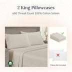 California Design Den Luxuriously Soft Premium 600 Thread Count, 100% Cotton Set of 2 Cases, Crisp King Size Pillow Case Set of 2, Fits King Pillows - Ivory (Warm Cream)