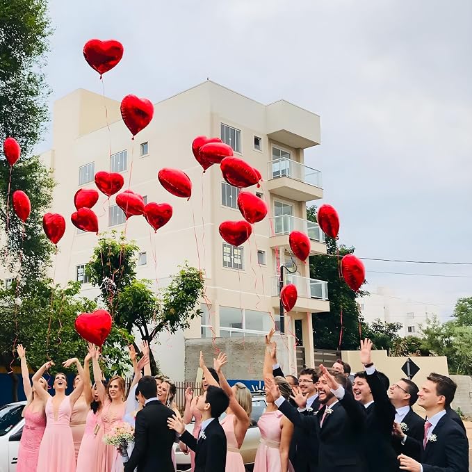 Red Heart Ballloons, 18 Inch Bright R Foil Love Heart Shaped Balloons 12Pcs Red - Image 4