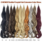 Chicmoi Dark Brown Ponytail Extainson 32 Inch Flexible Wrap Around Ponytail Hair Extension Color 4 Long Wavy Pony Tails hair Extension 4# Synthetic Hairpieces For Women and Girls
