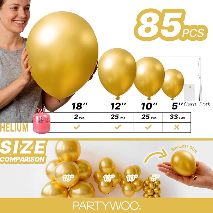 PartyWoo Gold Balloons 85pcs Different Sizes of 18 12 10 5 Inch | Balloons - Image 6