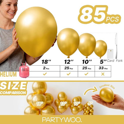 PartyWoo Gold Balloons 85pcs Different Sizes of 18 12 10 5 Inch | Balloons - Image 6
