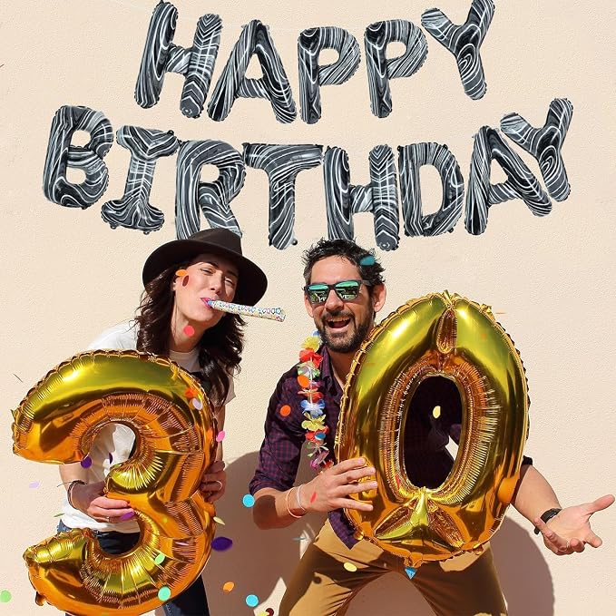 TONIFUL Black Marble Happy Birthday Balloons Banner, 16 Inch Mylar Foil Letters - Image 5