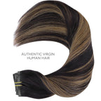 WENNALIFE Seamless Clip In Hair Extensions Human Hair, 24 Inch 160g 7pcs Natural Black Mixed Chestnut Brown Hair Extensions Clip in Human Hair Invisible PU Skin Weft Natural Remy Human Hair Extensions