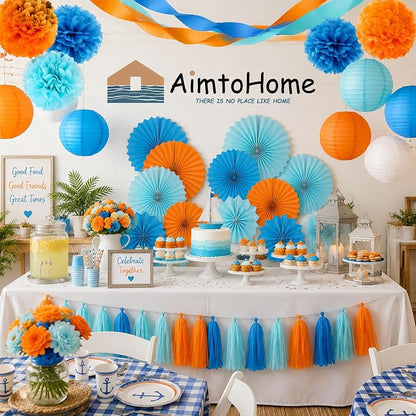 Blue & Orange Paper Lanterns Set - Image 2