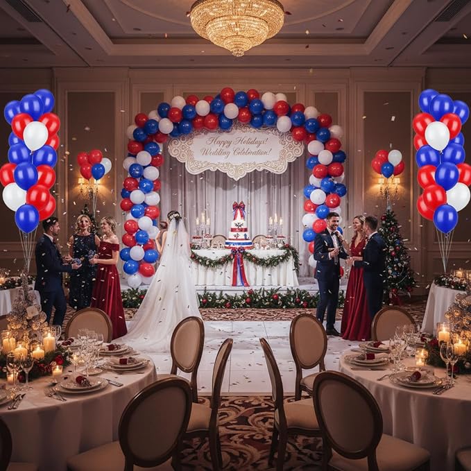 TecUnite 100 Pcs Red White Blue Latex Balloons 13 Inch Colorful Round Balloons - Image 2