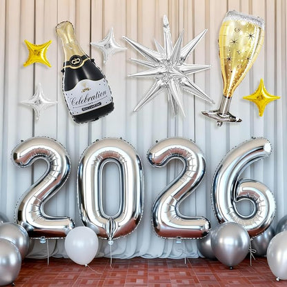 Silver 2026 Balloons, 40 Inch Number 2026 Silver Foil Balloons - Image 8