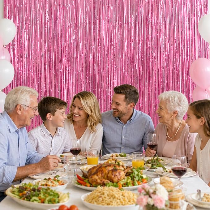 jijAcraft Pink Tinsel Foil Fringe Curtain, 3 Pack 3.2x6.5 Feet Pink Streamer - Image 5