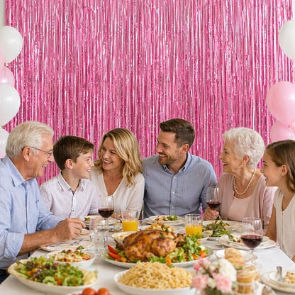 jijAcraft Pink Tinsel Foil Fringe Curtain, 3 Pack 3.2x6.5 Feet Pink Streamer - Image 5