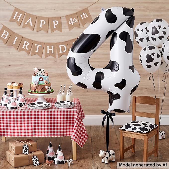 40" Cow Print Foil Number 4 Balloon - Image 3