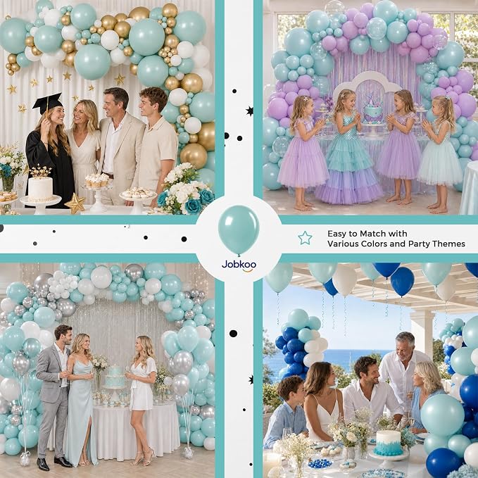 Jobkoo Pearl Teal Balloons, 12 Inch Pearl Turquoise Aqua Blue Latex Balloon | - Image 6