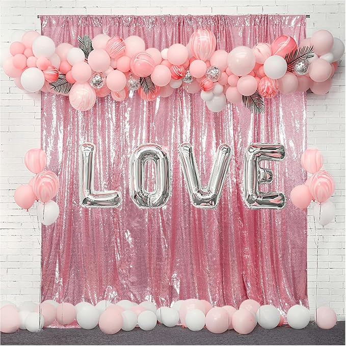 Juya Delight Pink Sequin Backdrop Curtains, Non See Through Photo Background - Image 2