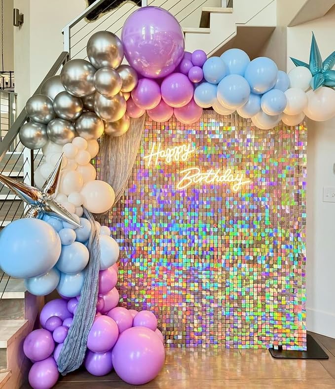 Shimmer Wall Backdrop Iridescent Silver Wall Panels 12Pcs Square Sequin Shimmer - Image 2