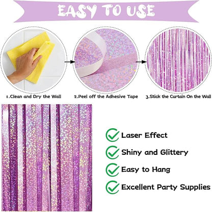 Light Purple Fringe Curtain Backdrop, 2 Pack Tinsel Foil Fringe Curtains Party - Image 4