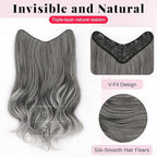 ALXNAN Long Wavy Hair Extensions for Women, Clip in Hair Extensions Clip Ins Soft Full Head Synthetic Hairpieces 20 Inch Grey/Sliver
