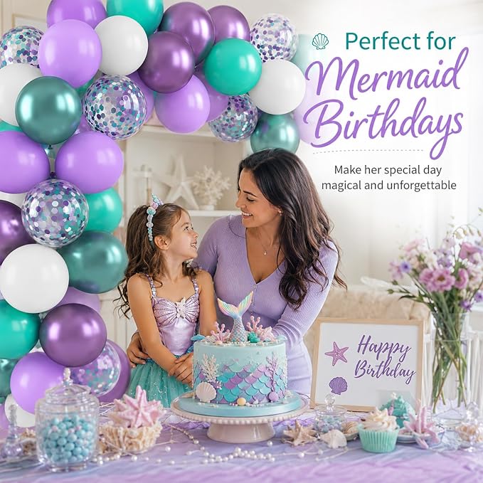 Mermaid Balloons, 12 Inches Purple and Green Balloons Teal Purple White - Image 7