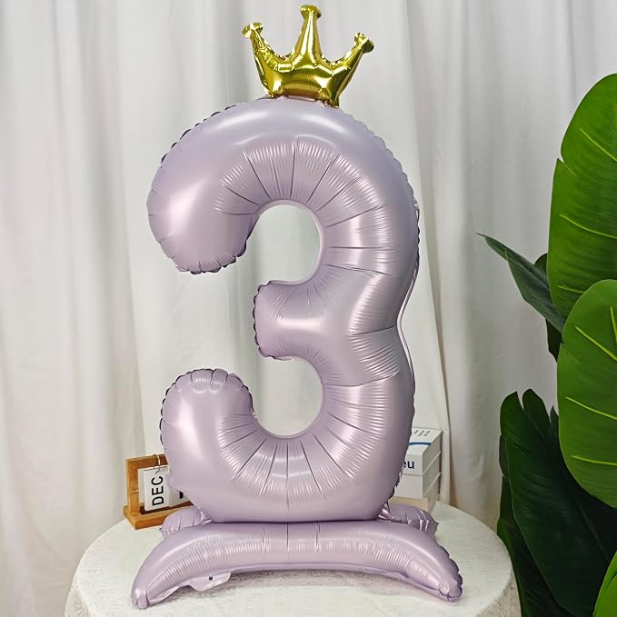 Standing Purple Crown Number 3 Balloon 40In Pastel Purple Crown 3 Balloon | - Image 3