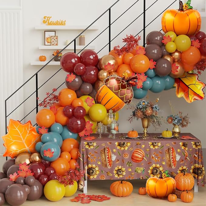 Jobkoo Fall Balloons Thanksgiving Decorations Orange Pumpkin Maple Leaf Pine - Image 9