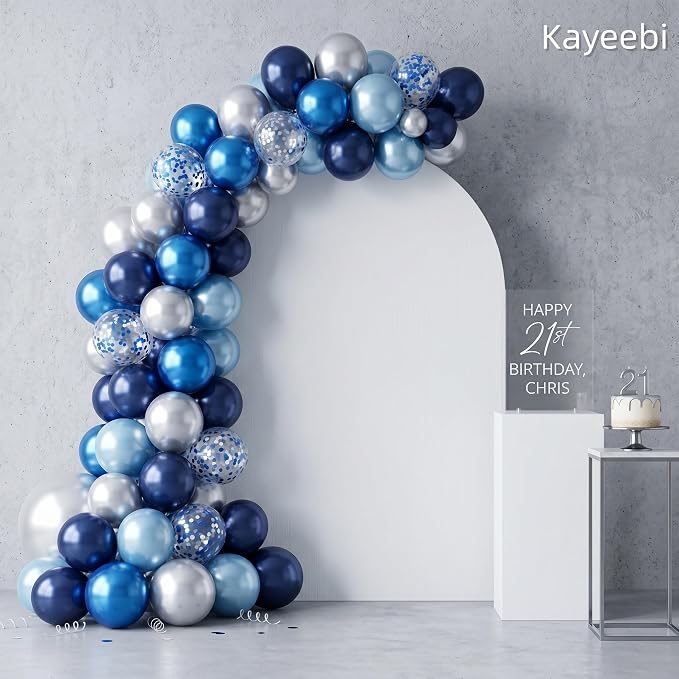 Blue Silver Balloons 12 Inch Blue and Silver Balloons Dark Navy Confetti Latex - Image 8
