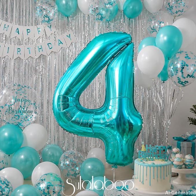 40 Inch Big Teal Blue Number 4 Foil 0-9 Mylar Helium Balloons | Large Digital - Image 6