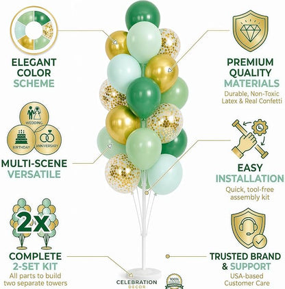 Hiins 2 Set Sage Green Gold Party Balloon Column Kit - Image 2