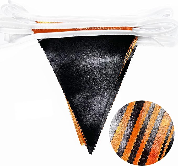 Black Orange Party Decoration Metallic Fabric Triangle Pennant Banner Flag - Image 3