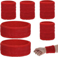 6PCS Sweatband Set, Headband and Wristband Set of 2PCS Sports Headband and 4PCS Wristband Breathable Sports Band for Women Basketball Soccer Yoga Badminton Tennis(Red)