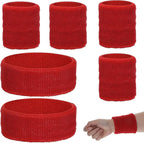 6PCS Sweatband Set, Headband and Wristband Set of 2PCS Sports Headband and 4PCS Wristband Breathable Sports Band for Women Basketball Soccer Yoga Badminton Tennis(Red)