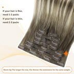 Full Shine Human Hair Clip in Extensions Balayage Human Clip in Hair Extensions Ash Brown Ombre Platinum Blonde Straight Clip ins Softness 14 Inch 8 PCS 120 G